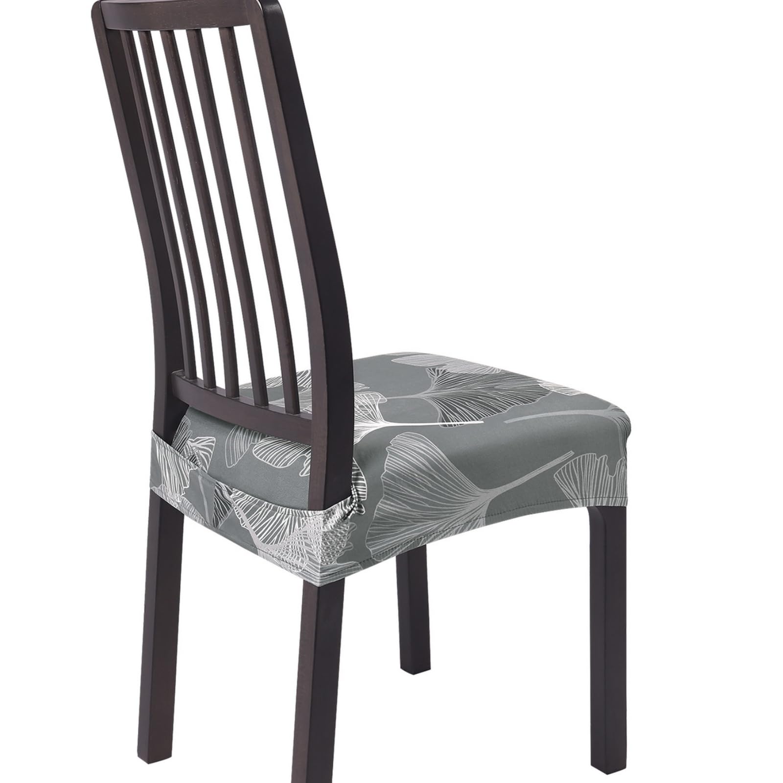 SearchI Dining Chair Seat Covers Set of 4, Rear Covered, Grey Green Foliage