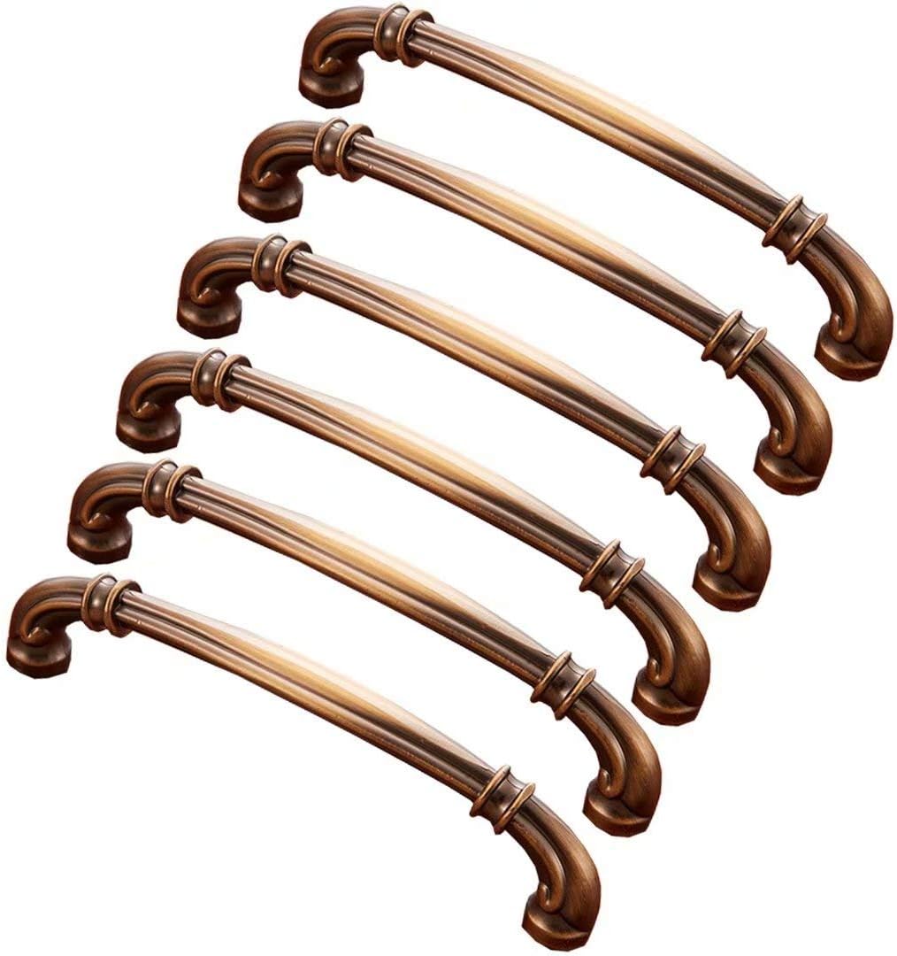 6 Pcs Chinese Style Antique Furniture Handles, Kitchen Cabinet Knobs Handle, Door Knobs Hardware Drawer Pulls Cabinet Drawer Handles (Retro Bronze Hole Centers 128 mm)