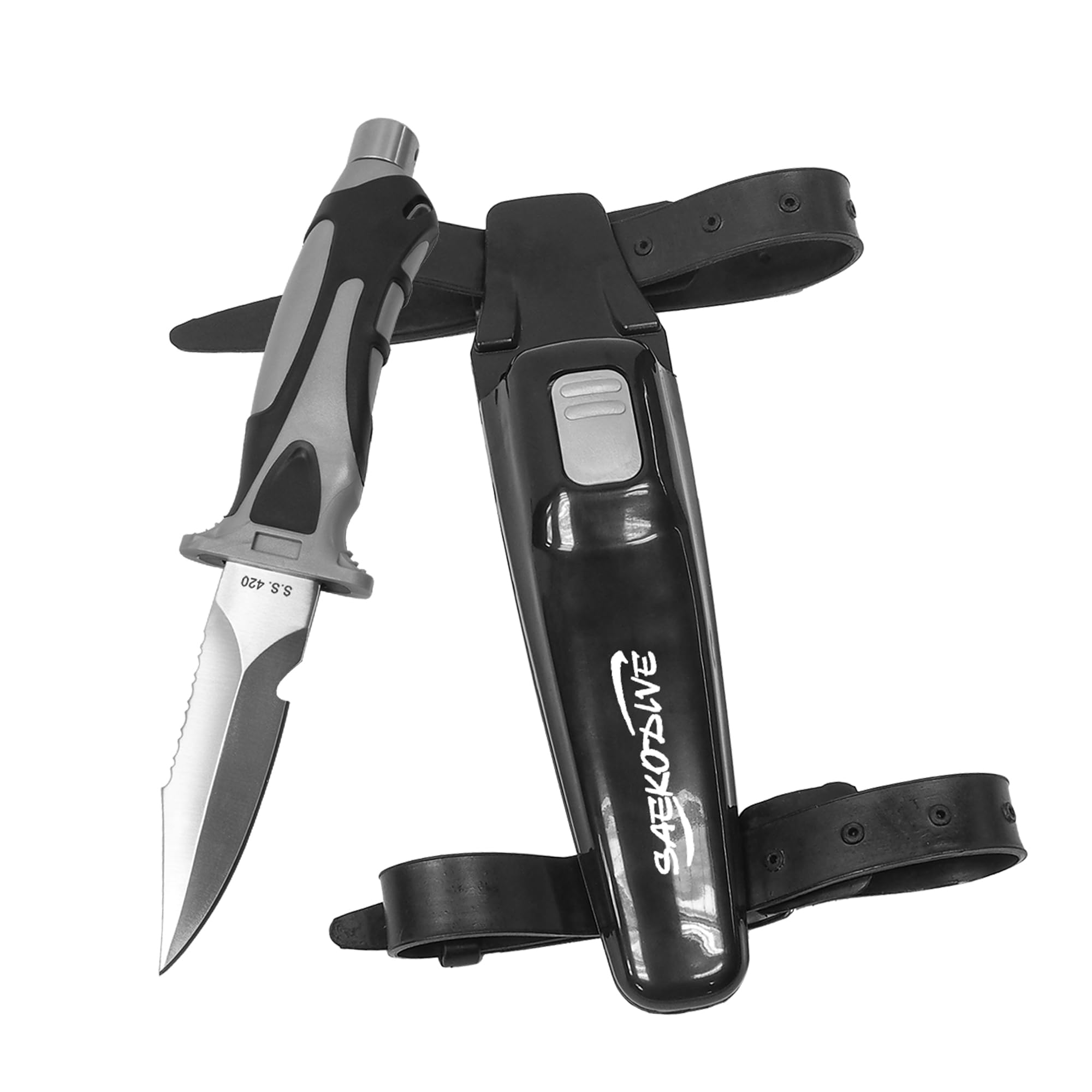 Edge Series Dive Knife - Scuba Diving Knife with Knife Holster, Sheath and Leg Strap - Scuba Knife, Saltwater Knife, Spearfishing Knife (Stainless Steel, Small)