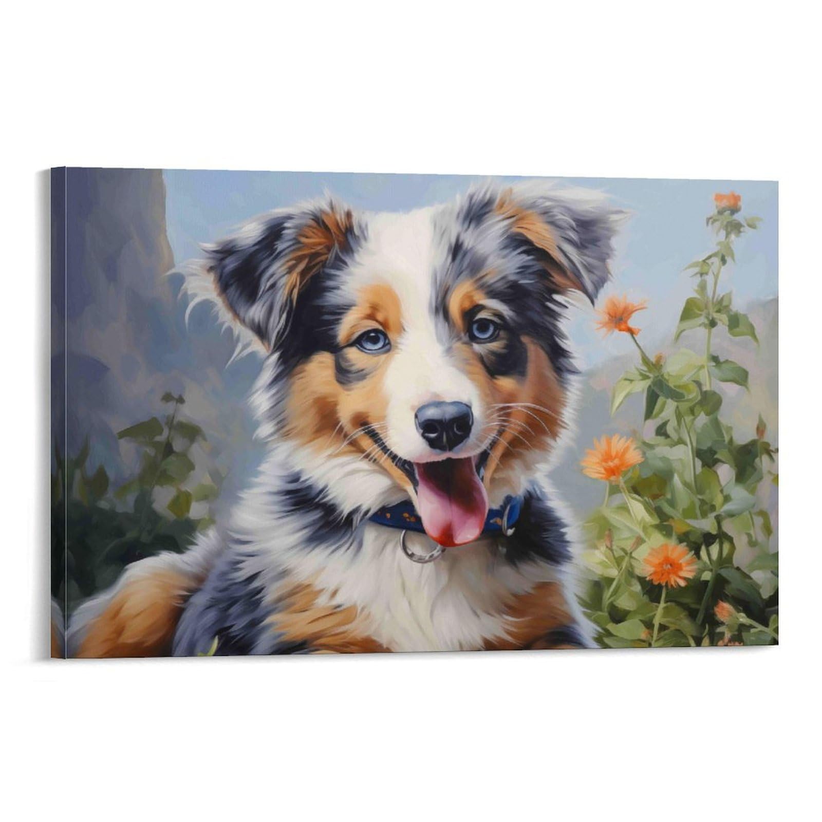 CPLVKWRQJ Cute Australian Shepherd 1 Piece Merle Australian Shepherd Puppy Canvas Wall Hanging - Nursery Space Saving Removable Ready to Hang Wall Decor 20x30inch(50x75cm)