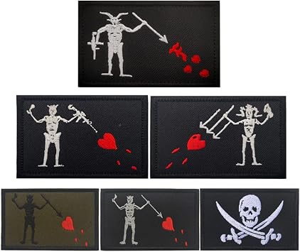 2 PCS AliPlus Blackbeard Edward Patches Pirate Flag Patches IR Reflective Patch Laser Cut Tactical Morale Patch Hook and Loop(3.15 * 2 in CP)
