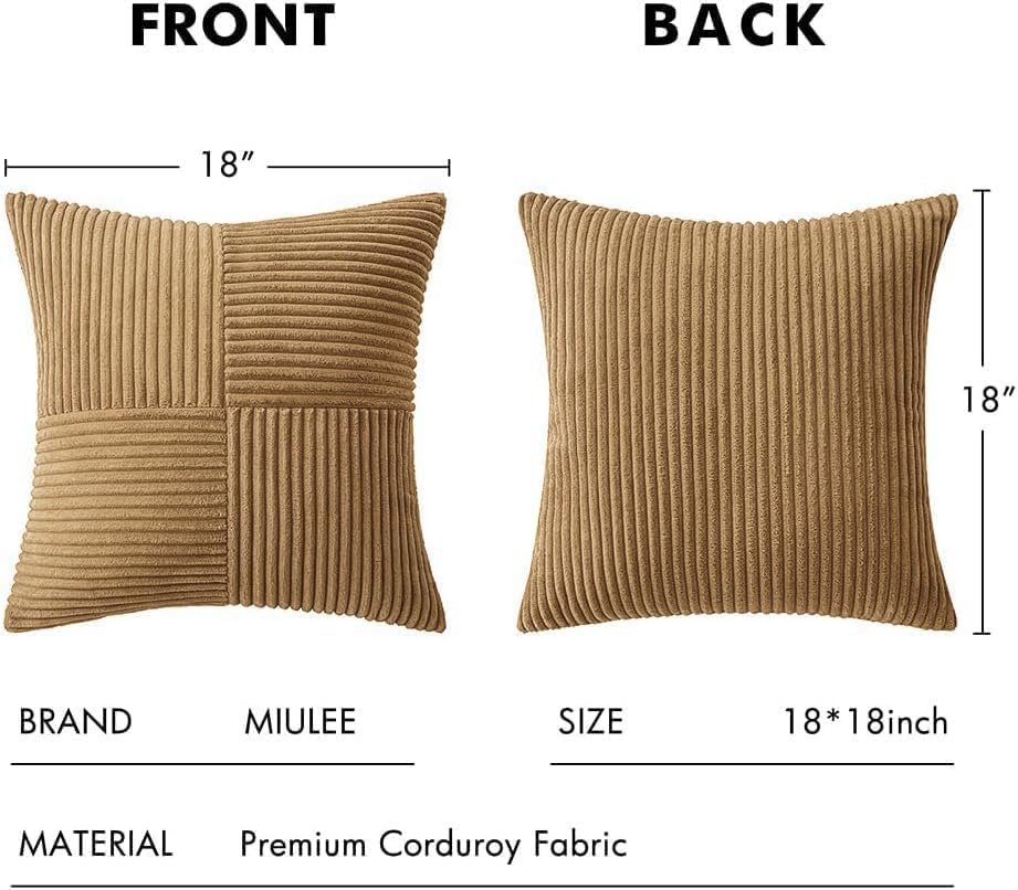 Image of MIULEE Camel Brown Decorative Throw Pillow Covers 20x20 Inch for Couch Bed Sofa Pack of 2 Boho Farmhouse Throw Pillows Soft Cross Corduroy Patchwork Textured Cushion Cases