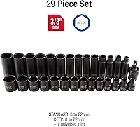 Vista 2 de Sunex 3329 3/8-Inch Drive Standard and Deep Metric Impact Socket Set, Metric, Standard/Deep, 6-Point, Cr-Mo, 8mm - 22mm, 29-Piece