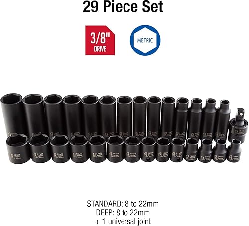 Miniatura 2 de Sunex 3329 3/8-Inch Drive Standard and Deep Metric Impact Socket Set, Metric, Standard/Deep, 6-Point, Cr-Mo, 8mm - 22mm, 29-Piece