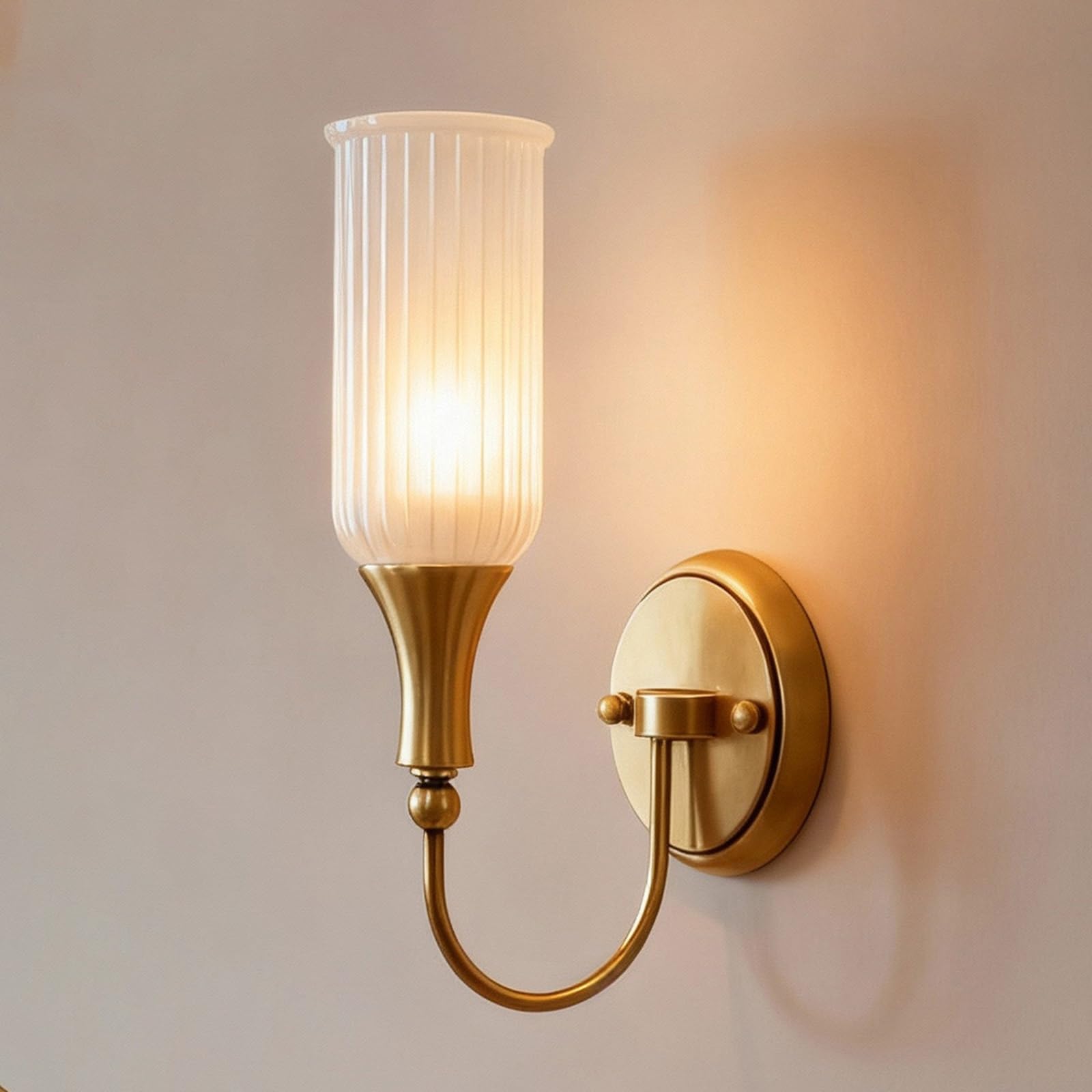 SXWNBIFH Contemporary Wall Light with Frosted Glass Shade, Single/Double Wall Lamp, Copper Sconce for Bathroom, Living Room, Hallway, Staircase, Background Wall Decorative Lighting Fixtures(22cm)