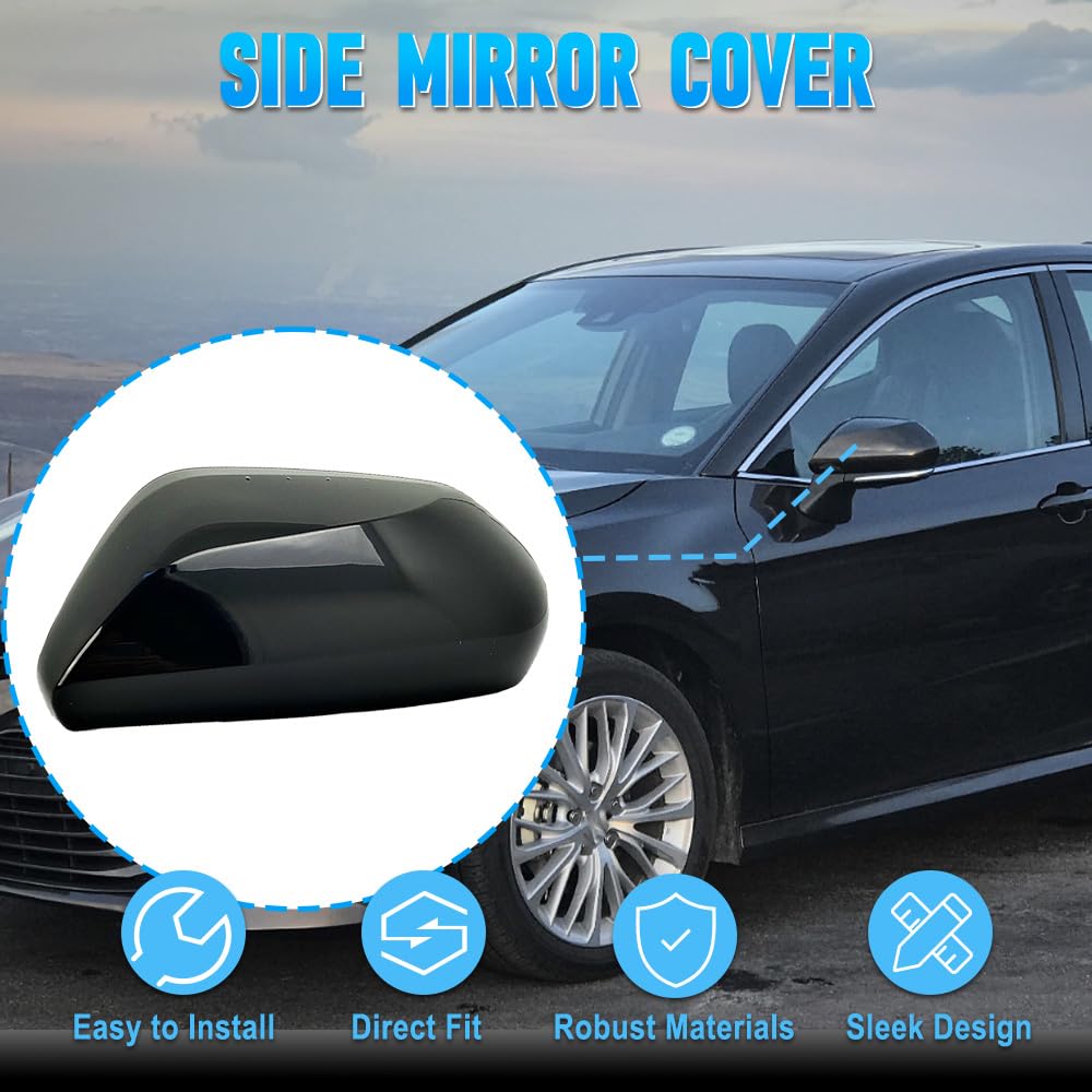 Baceyong 1 coque de rétroviseur compatible avec Toyota Camry Hybrid XLE, XLE, XSE 2018-2021, numéro de pièce 87915-06130, 8791506130, 87945-06130, 8794506130, C-2678b, C-2677b, noir gauche