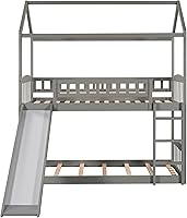 Vista 3 de Marco de litera con tobogán, no necesita somier, gris, individual sobre individual