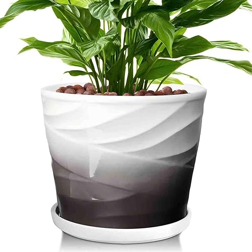 Vista 8 de Maceta de cerámica de 5 pulgadas, maceta de cerámica con drenaje y platillo, macetas de cerámica para plantas, macetas de interior, macetas