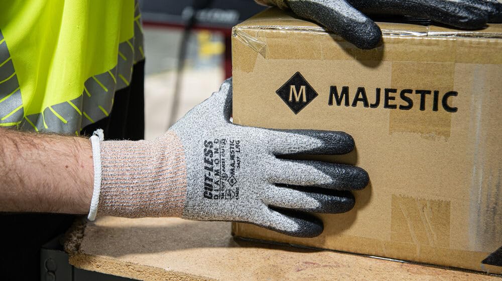 Majestic 3437/XL - Guante Dyneema sin cortes con palma de poliuretano, recubierto para aplicaciones mecánicas o industriales, diseño de dedo precurvado, XL, gris/negro