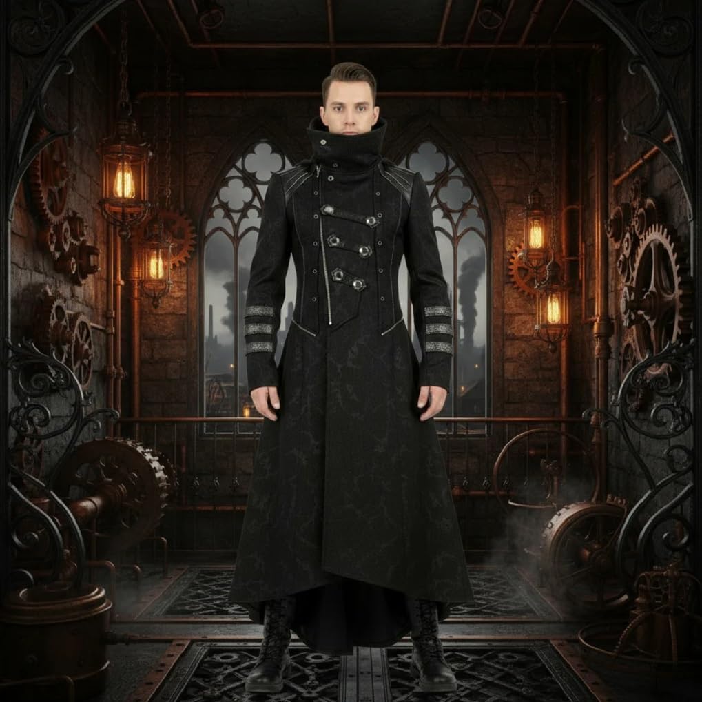 Darkrock HANDMSE HELLRAISER GOTH PUNK PINHEAD VAMPIRE WAX JACKET TRENCH COAT WITH HOOD
