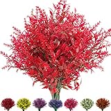 NOV FIRE Artificial Outdoor Lavender Flowers,10 Bundles Artificial Outdoor UV Resistant Fake Flowers,Outside Plastic Faux Flower Shrubs for Indoor Outside Decorations(Red)