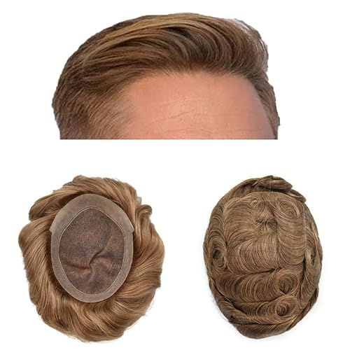 Miniatura 1 de Pieza de cabello humano tipo tupé para hombre, suave encaje suizo para hombres, unidades de repuesto invisibles de poliuretano de aspecto natural