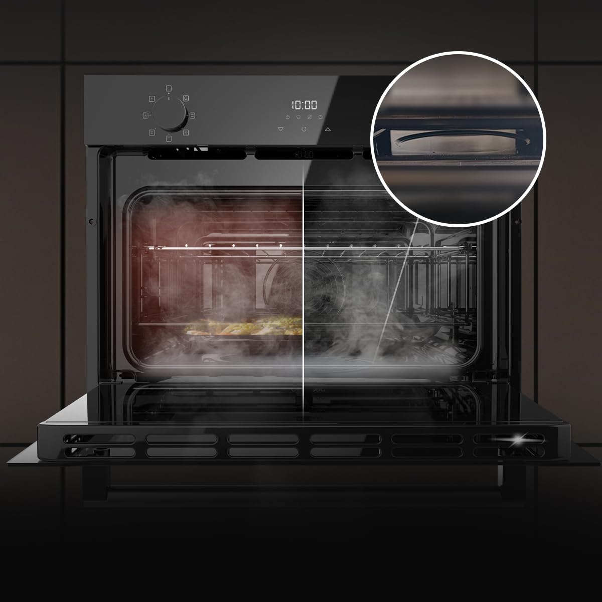 Cecotec Forno Incasso Multifunzione 53L Bolero Hexa M224500 Glass Black A. 2600W, 7 Funzioni con Grill, Defrost, Steam Assist, Basso Consumo, Facile Pulizia, Controllo Tattile, Ventilatore