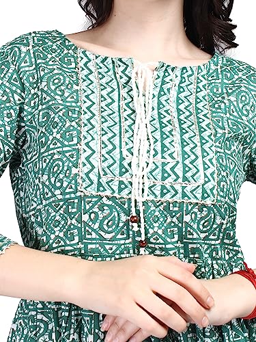 Image of Women's Green 100% Pure Cotton Flared Kurta Pant Set With Big Size Dupatta