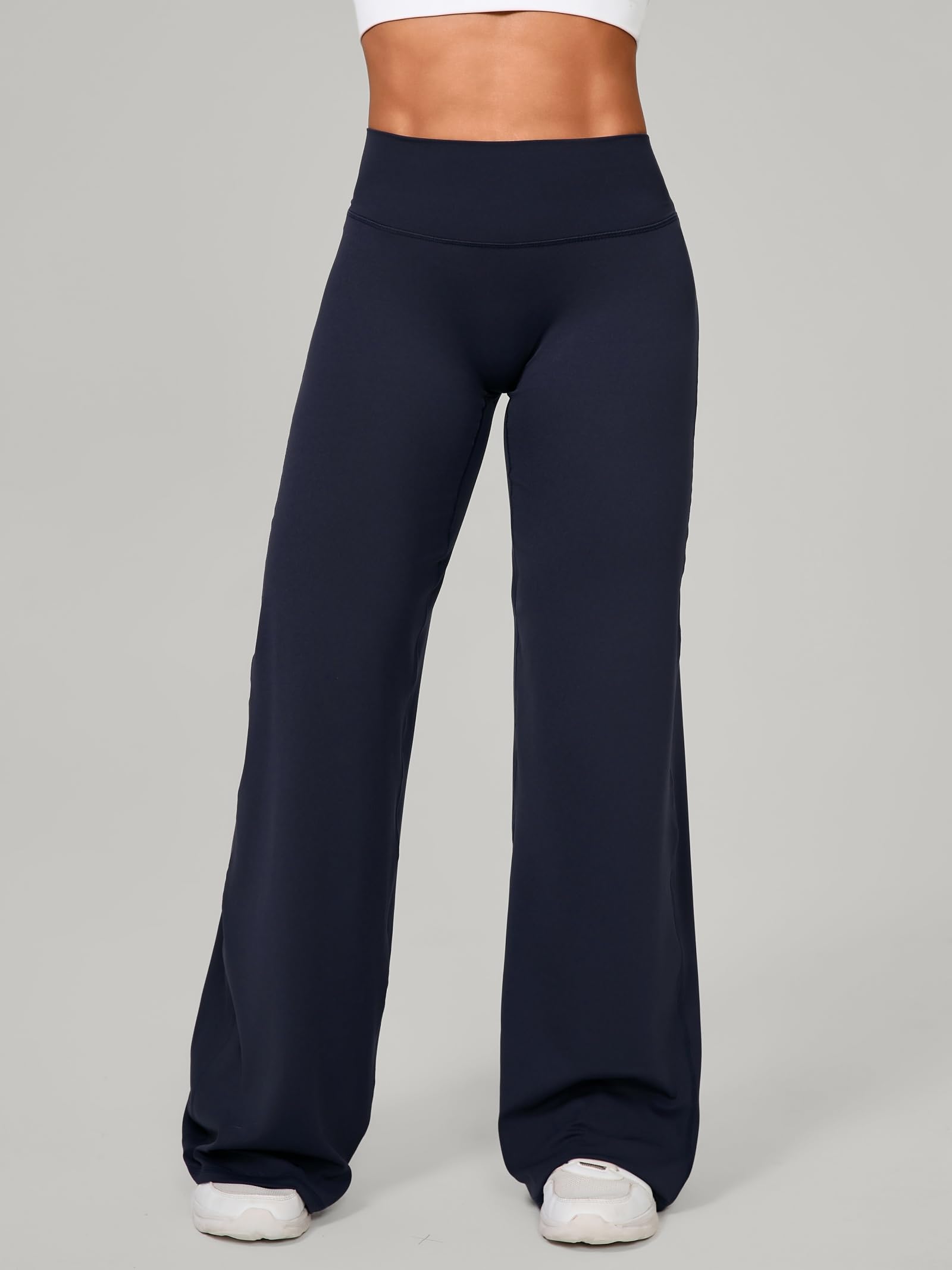 Odizli Yogahose Damen Lang High Waist Blickdicht Yoga Gym Sport Straight Leg Hose Scrunch Leggings Schlaghose