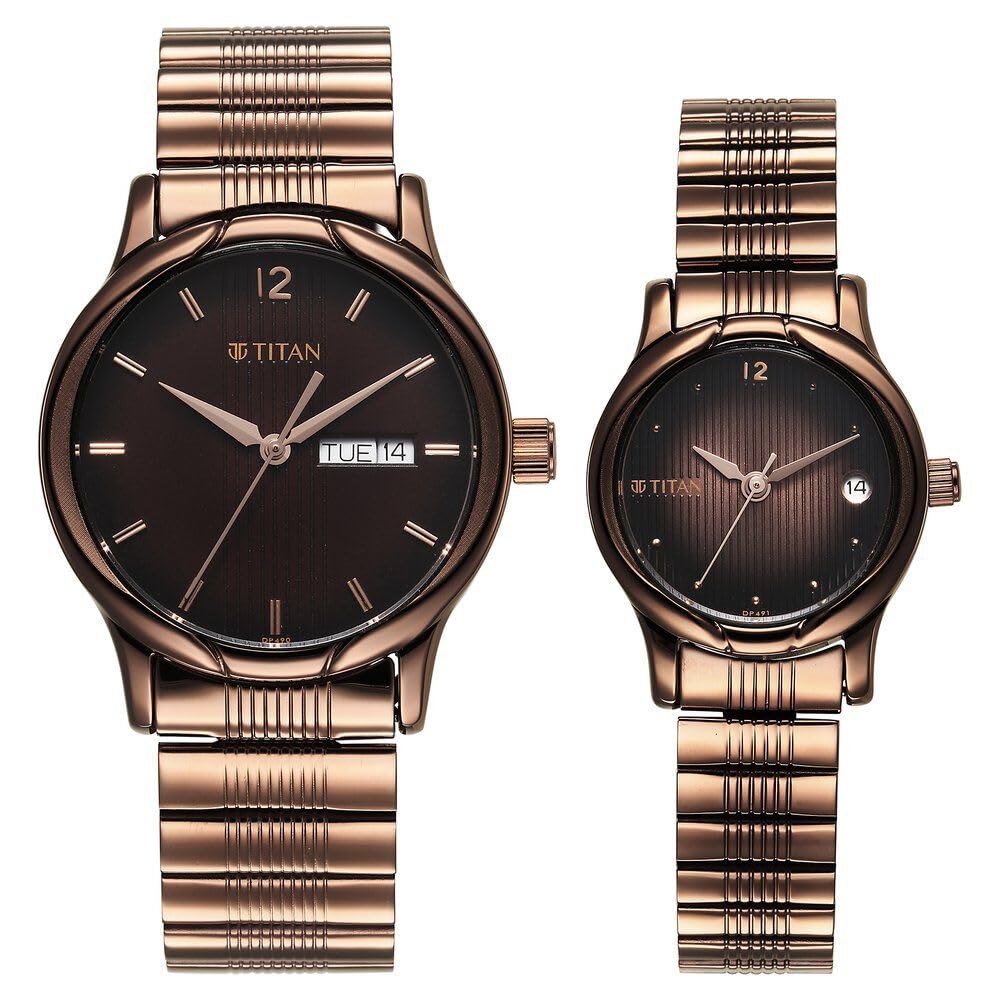 Titan Bandhan Quartz Analog with Date Brown Dial Stainless Steel Strap Watch for Couple-15802490QM01P (B0CSZ5FFWZ) Amazon Price History, Amazon Price Tracker
