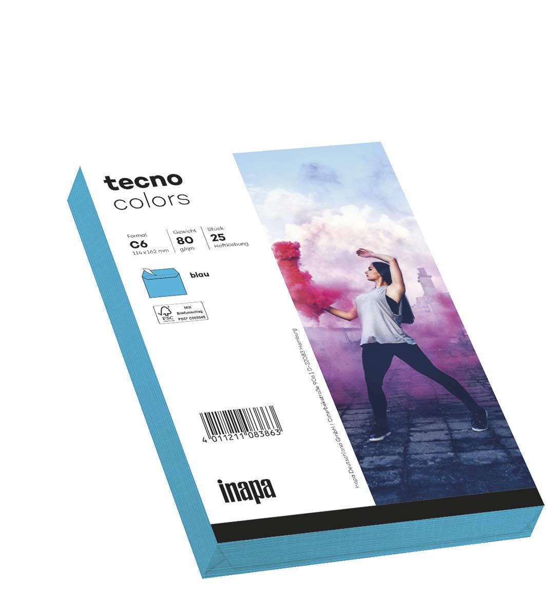 inapaTecno Colours Envelopes DIN C6 (114 x 162) 80 g Blue Peel and Seal without Window Pack of 25