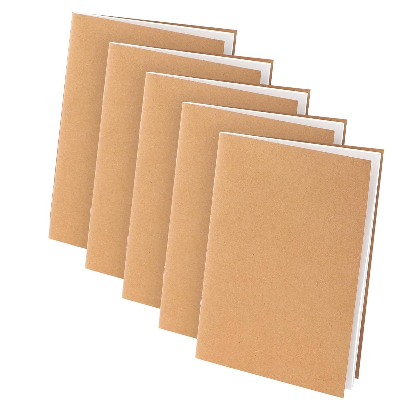 Yuannee A5 Blank Notebooks,5 PCS Brown Sketch Books Kraft Brown Cover Journal Notebook Small Pocket Sketch Notebooks Memo Diary Subject Notebook for Travelers Journal 72 Lined Pages/36 Sheets