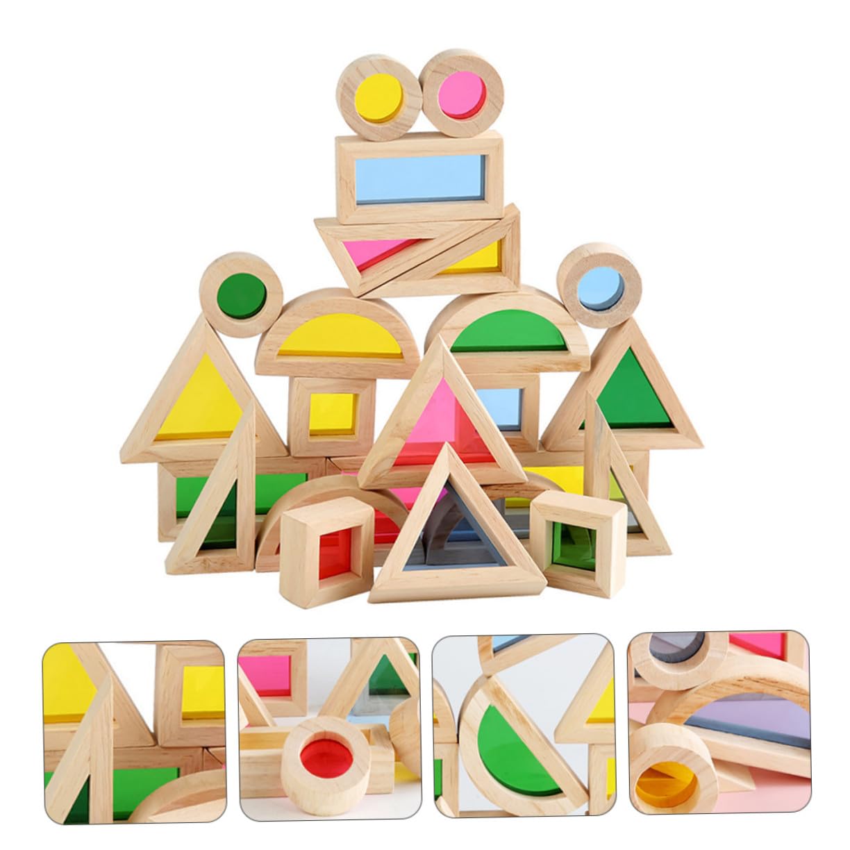 Blocchi Impilabili Geometrici 24 Pezzi in Legno Acrilico per Bambini