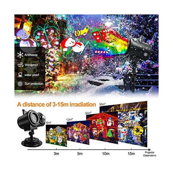 Weihnachten LED Projektorlampe,YINAMA 18 Folien Muster mit Halloween Wasserdicht Projektorlampe mit Fernbedienung 2-in-1… – Bild 4