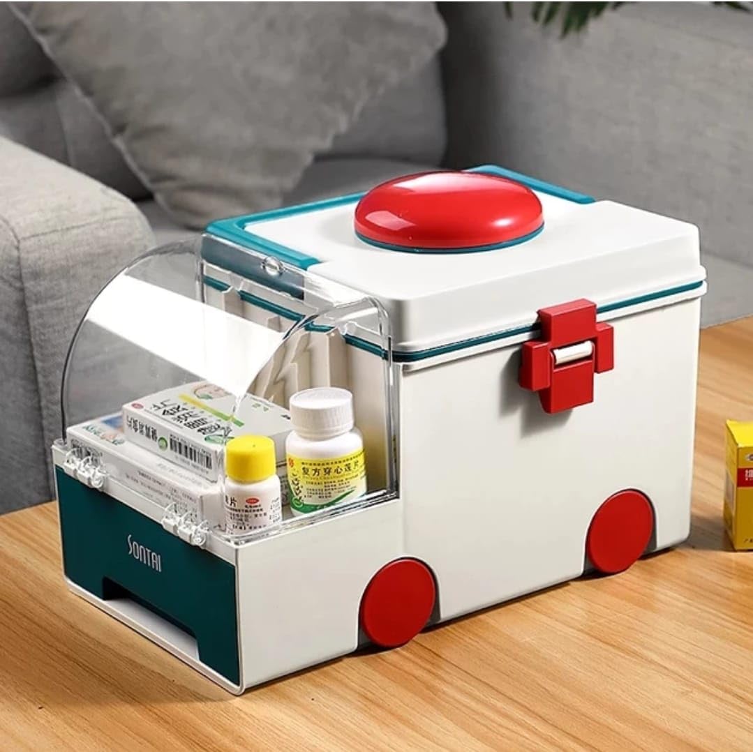 First Aid Kit Medicine Box Plastic First Aid Medicine Cabinet Household Multi-Layer Family Medicine Storage Box Ambulance Medical Box