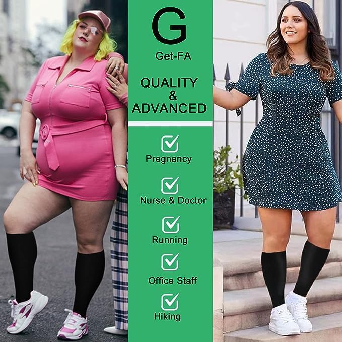 Image of 3 Pairs Plus Size Compression Socks for Women and Men Wide Calf 20-30mmhg Extra Large Knee High Support for Circulation