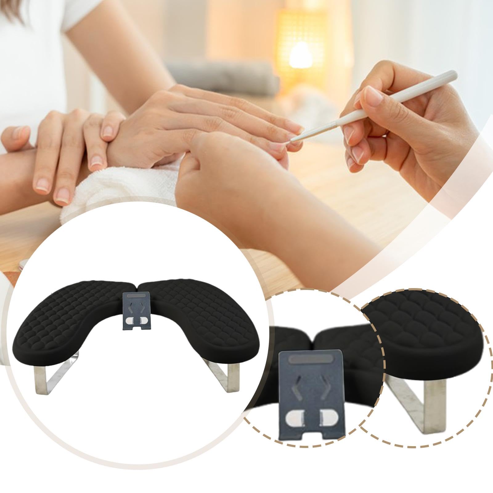Reposabrazos para Uñas Soporte de Cuero PU Almohada Cómoda Cojín para Salón Portátil con Soporte para Teléfono Y Esponja Adecuado para Mejorar L, Negro