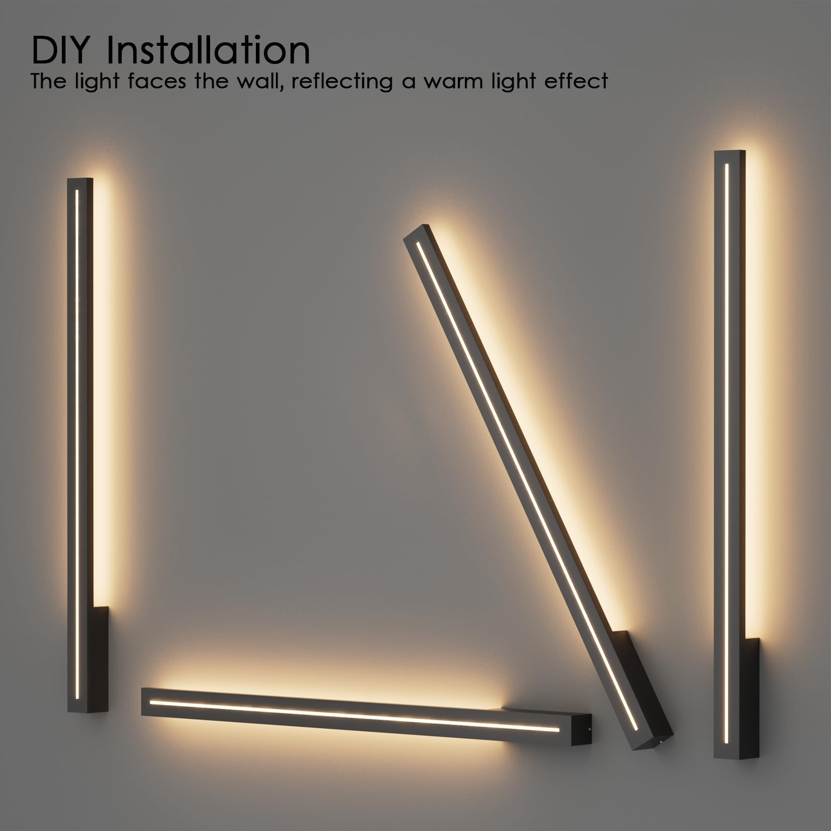 K-Bright Largo Aplique de Pared Exterior/Interior 3000K Blanco Cálido, Lámpara de Pared Exterior IP54 Impermeable para Dormitorio Balcón Patio Jardín (Negro, 100CM) | Resistente al agua IP54, lámpara de pared exterior de aluminio para jardines, terrazas,