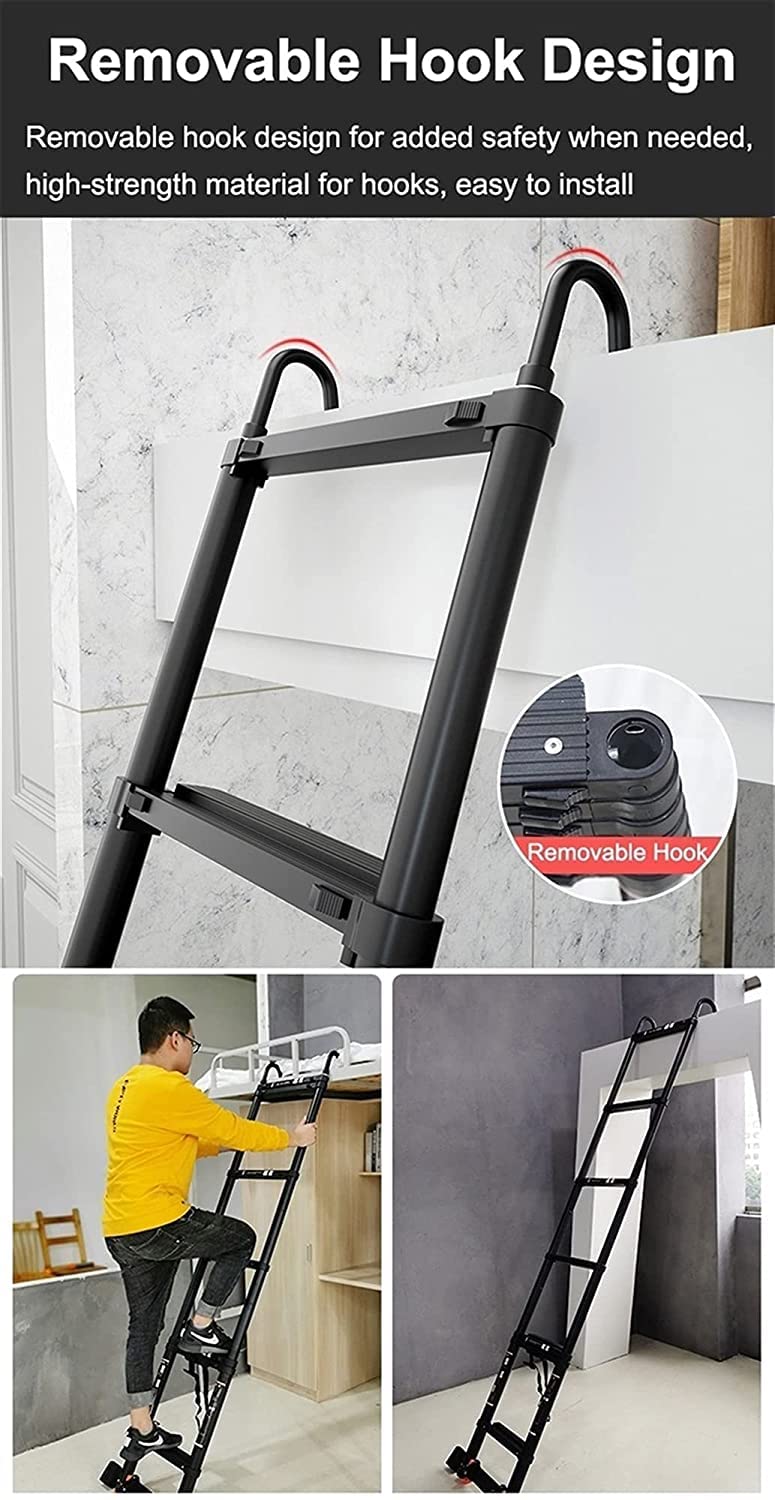 Telescoopladder met haken, wielen, stabilisatorstang, aluminium telescopische uittrekbare ladder voor zolder/huis/zolder/werken buitenshuis, capaciteit 440 lb (kleur: zwart, maat