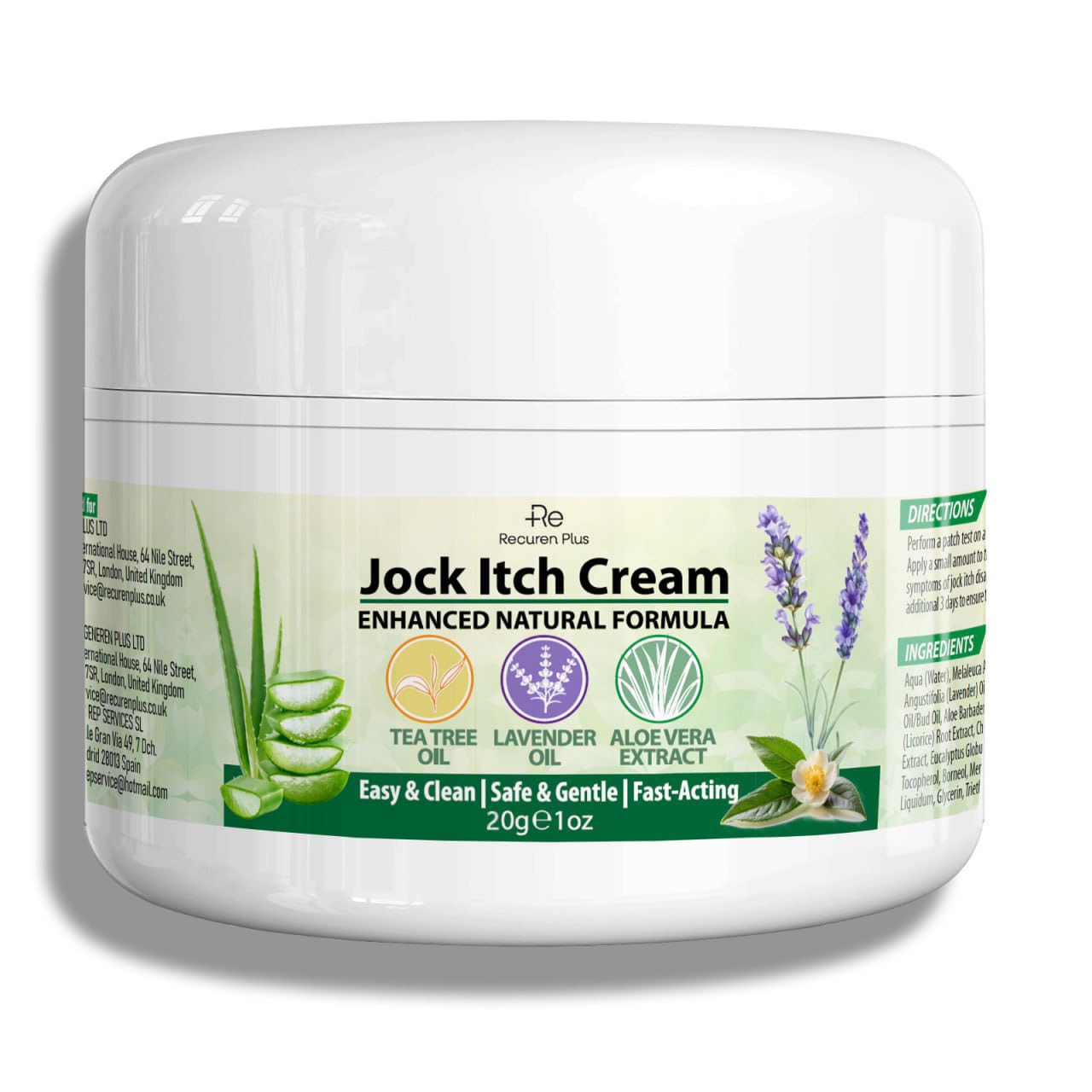 Jock Itch Antifungal Skin Cream: Tea Tree Oil Anti Fungal Cream with Aloe Vera, Lavender & Eucalyptus – Extra Strength Herbal Moisturizer for Itchy Skin Soothing– for Men & Women, 30g