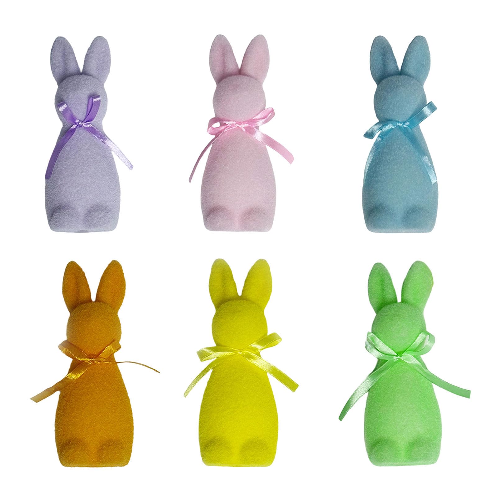 Tsophreniq Flocking Rabbits Ornament with Bowtie Easter Decoration for Outdoor Garden Parties Easter Rabbits