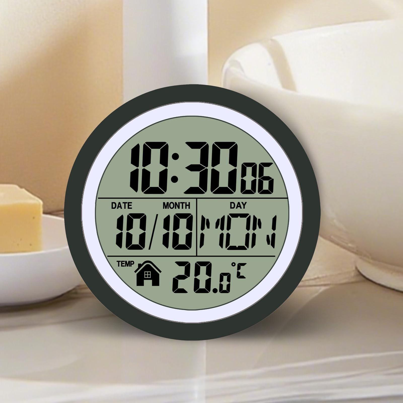 Orologio da Parete per Bagno Display LCD Con Temperatura E Data,