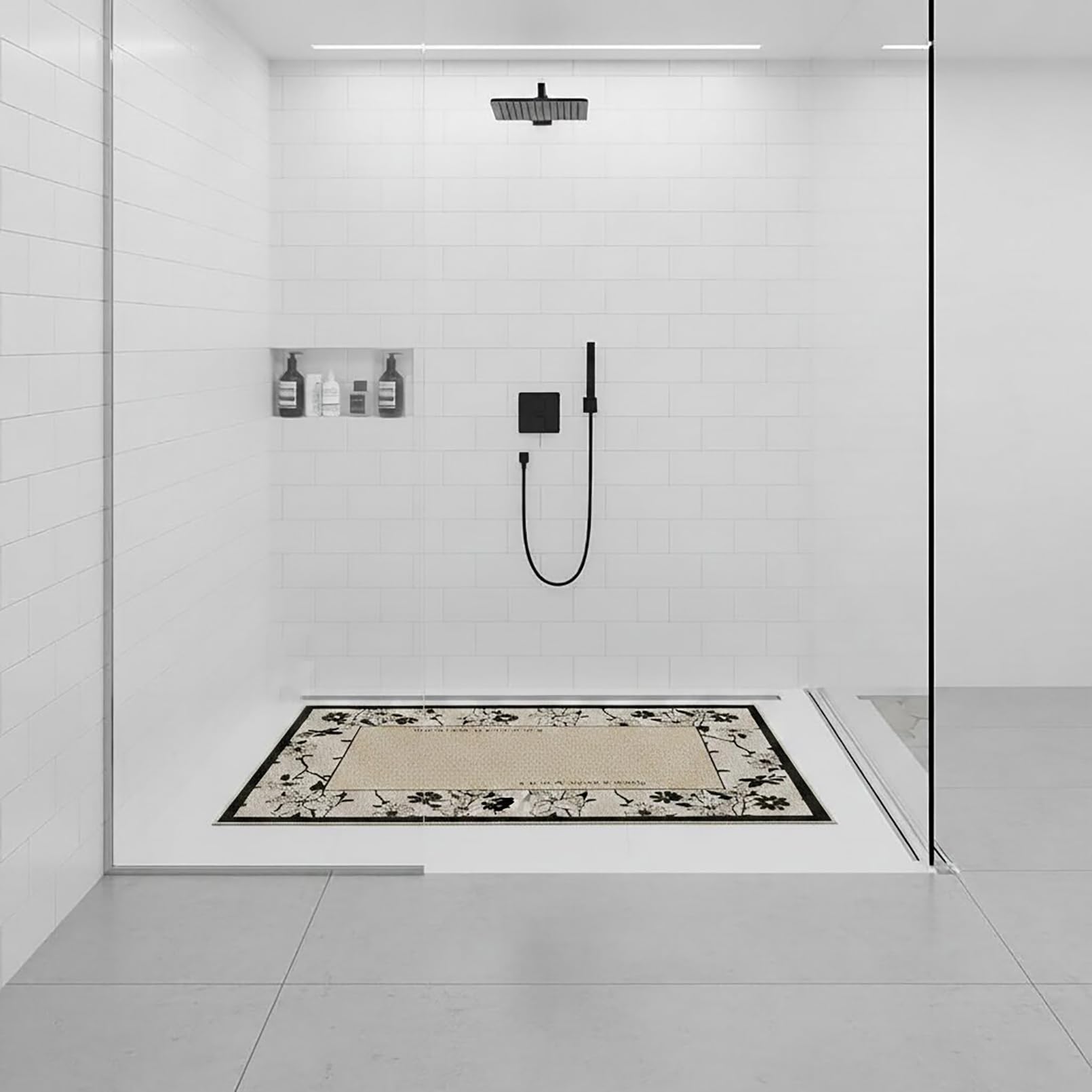 Alfombrilla de ducha antideslizante, estilo moderno, antideslizante, suave, cómoda, de PVC, con agujeros de drenaje, alta permeabilidad al agua, apta para zonas húmedas, E, 60 x 100 cm