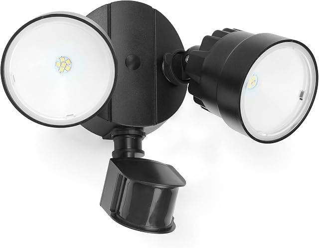 LUTEC P6221A-PIR23-5K PIR LED Security Light Outside Lights with Sensor Outdoor Wall Lights LED Integrated Twin Heads Flood Light, Exterior for Patio, Garden, Yard Black 5000K 1250LM