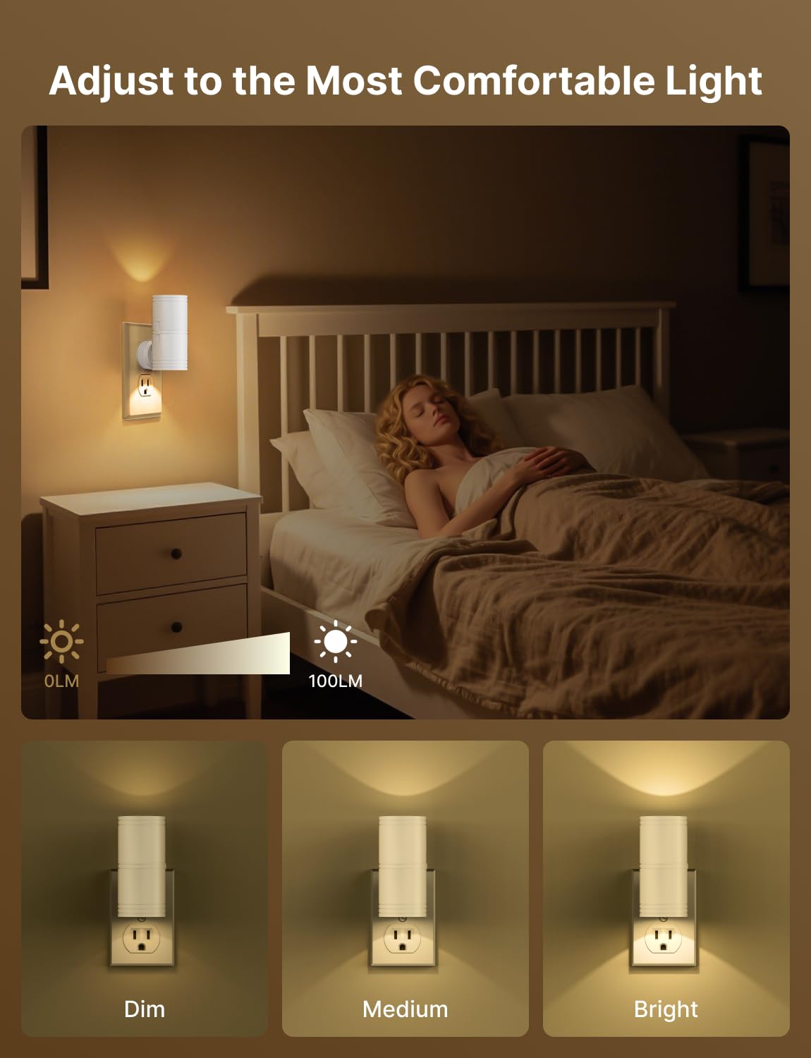 Likelgn Nachtlicht zum Einstecken in die Wand, dimmbares LED-Nachtlicht mit Dämmerungssensor, weiches weißes Licht, für Flur, Badezimmer, Schlafzimmer, Weiß, 2 Stück