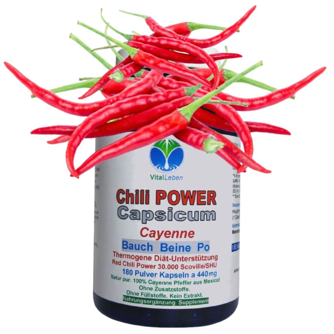 Red Chili Fat-BURNER CAPSAICIN Cayennepfeffer 180 Kapseln BAUCH BEINE PO "Fettbrenner" POWER-Diät Unterstützung & (Fett) Stoffwechsel. OHNE Zusatzstoffe 26595-180