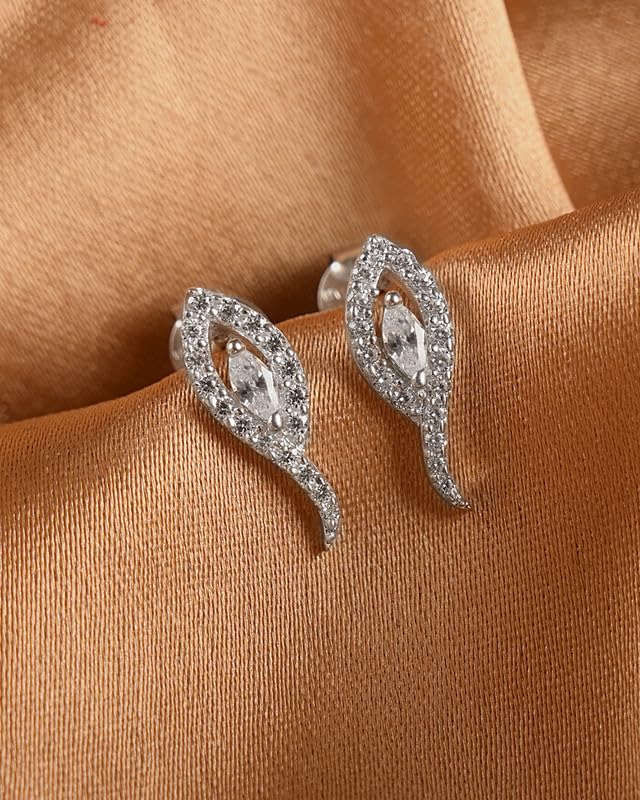 Image of CLARA 925 Sterling Silver Stud Earrings | Platinum Plated | Daily Wear |Gift for Women and Girls