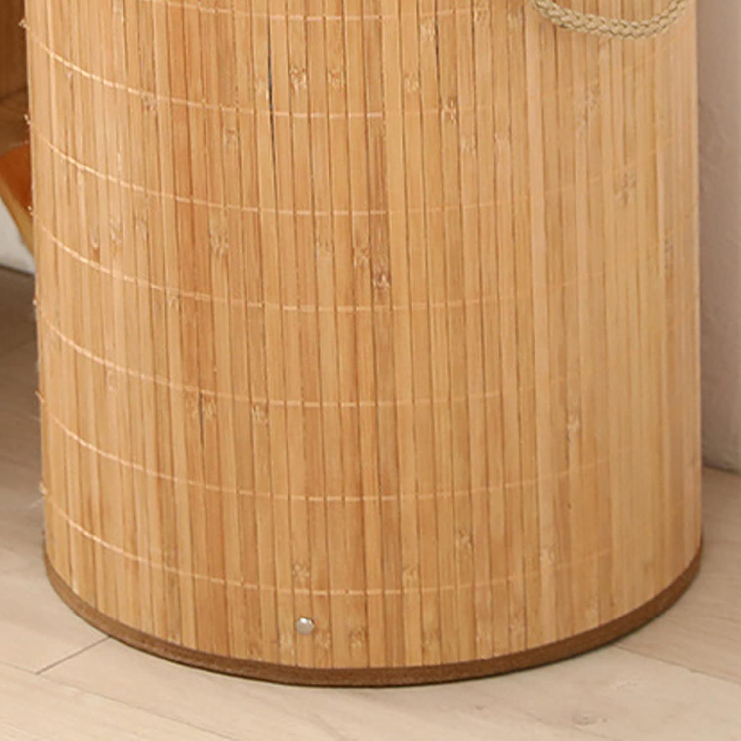 Clothes Basket, Folding Laundry Basket, Bamboo Large Capacity Dirty Clothes Storage Bucket, Waterproof Clothes Basket Storage Bag with Handle for Laundry, Clothes, Toys(1.0 primary color round)