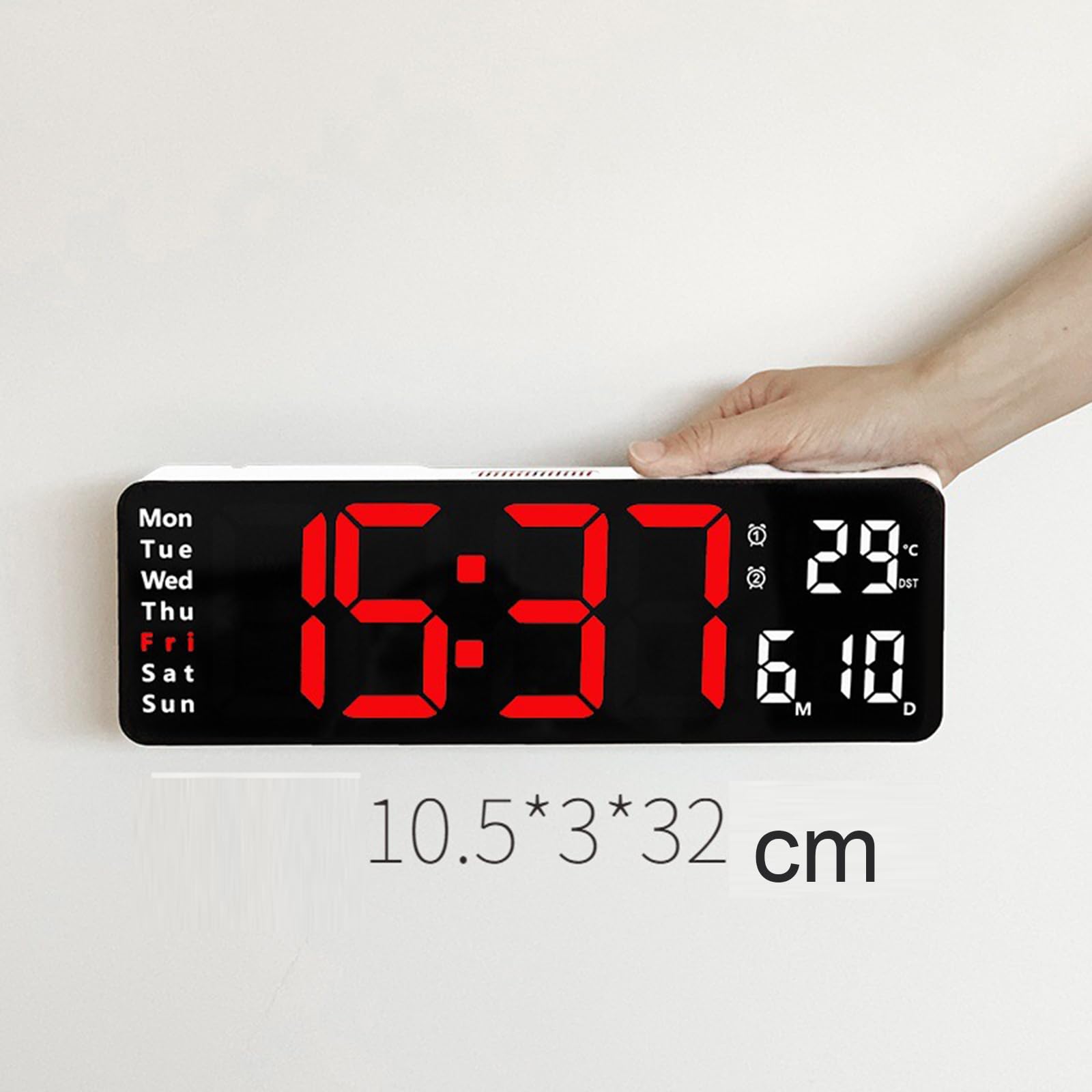 Reloj de Pared Digital LED, Reloj de Mesa de 12/24 h con Brillo Ajustable, Reloj de Alarma electrónico con Pantalla Multi Funcional para Sala de Estar, Dormitorio,F