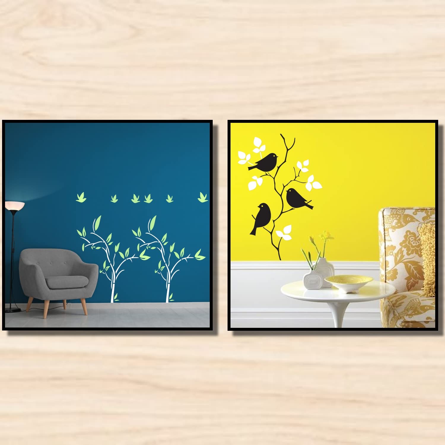 ARandNJ Combo Stencil for Wall Painting (Size:-16X24 Inch) Theme:-Topsyturvy Fineart & Birds On Creeper DIY Reusable Painting Design Suitable for Bedroom,Living Room (Pack of 2) 3