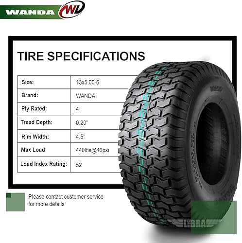 Miniatura 121 de WANDA One 18x7.50-8 Lawn Mower Cart Turf Tires P332 /4PR