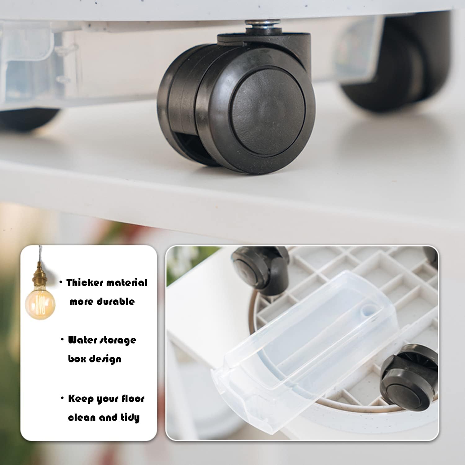 WAVEIST 10.6" Plant Caddy White with Easy Moving Caster Wheels, Round Shape Planter Tray Pallet with Water Storage Box Easy and Mute to Move Heavy Duty Flower Pots Indoor or Outdoor (Small)
