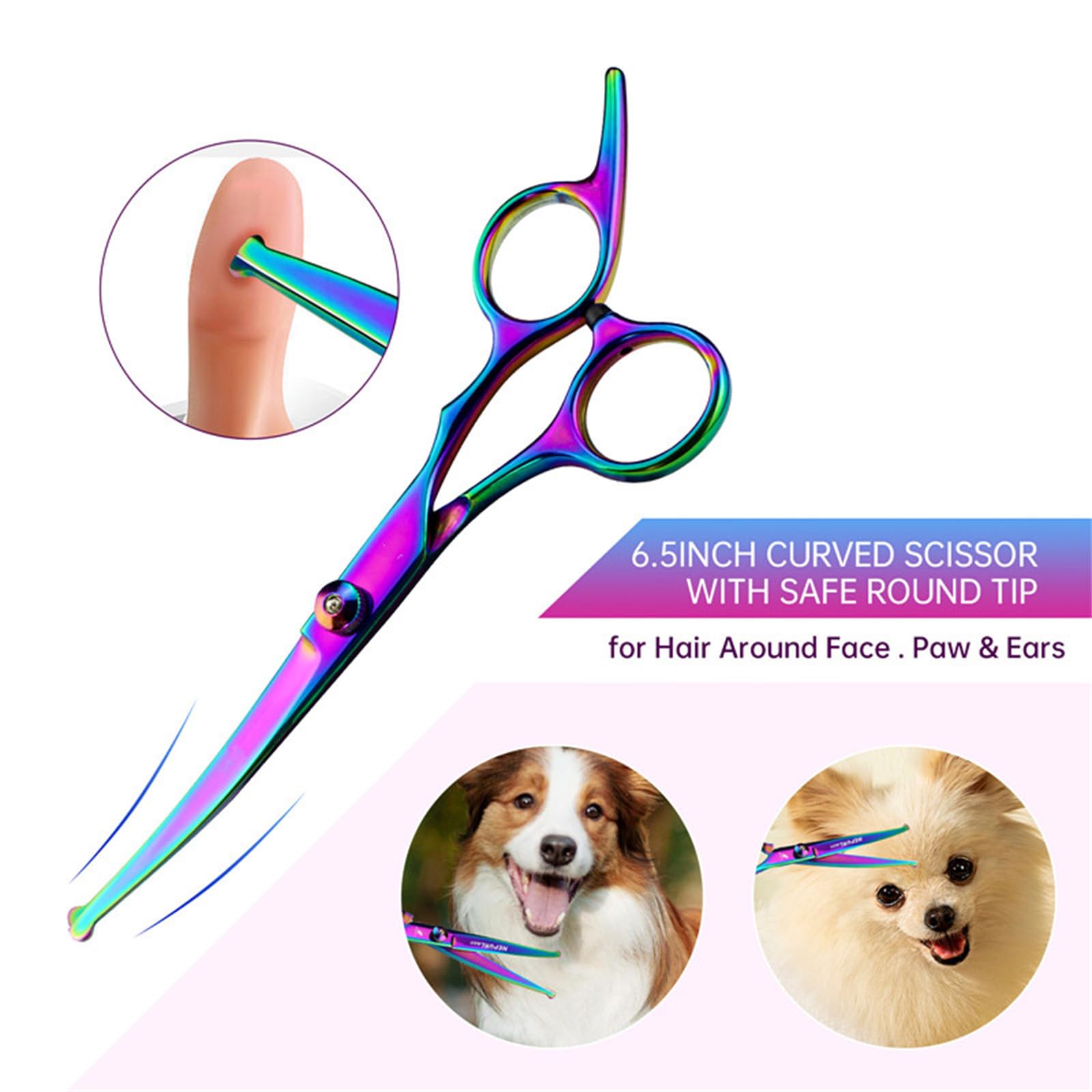 Ciseaux 6 en 1 pour chien avec pointe ogive, ciseaux à fourrure, ciseaux de toilettage pour chien, ciseaux de toilettage pour chien, ciseaux de toilettage pour animaux avec ciseaux