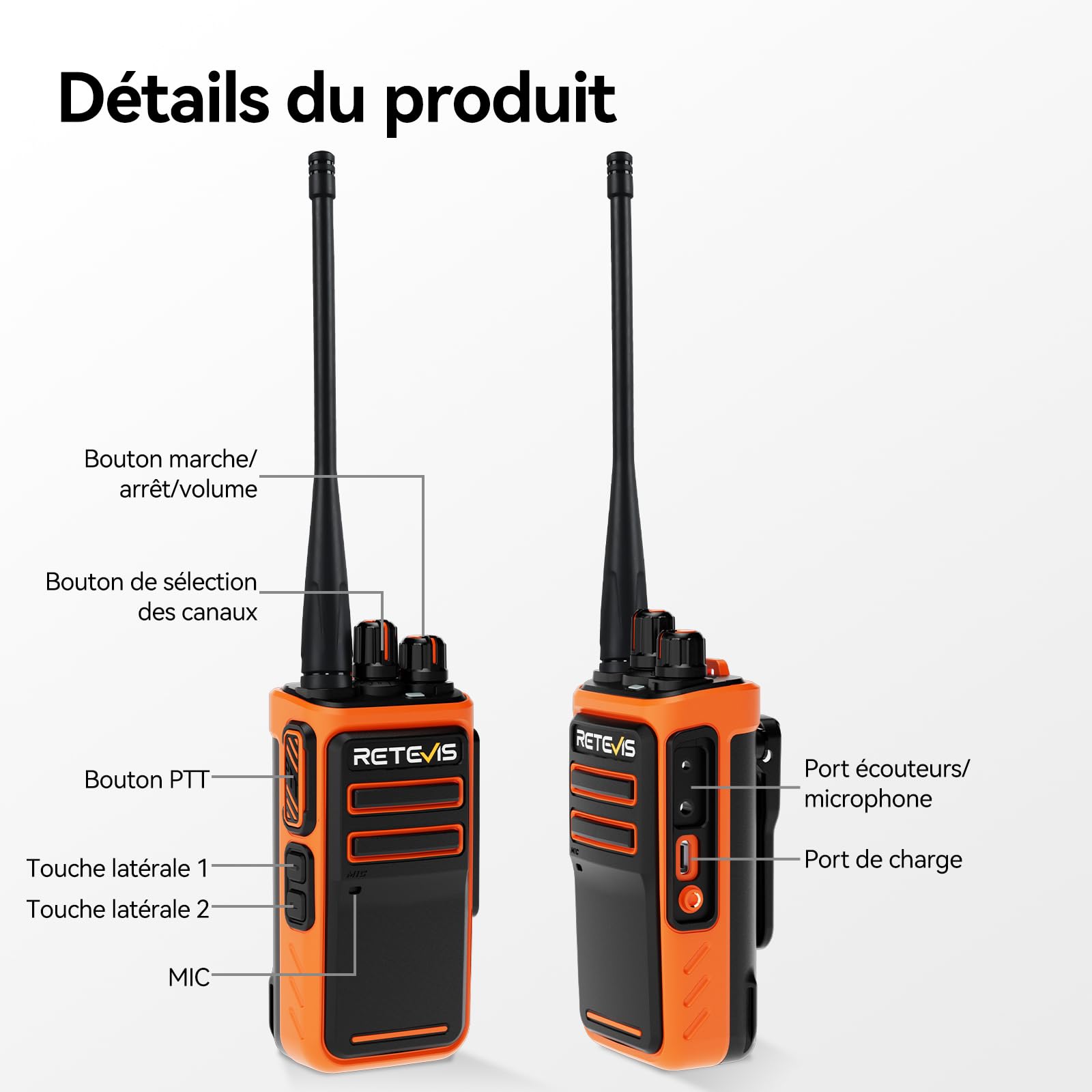 Retevis C66 Talkie Walkie Professionnel, Radio Portative Longue Distance