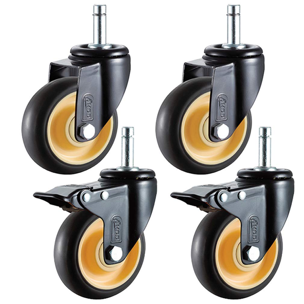 4X Lenkrollen, Möbelrolle, Steckbare Montagestange,Transportrollen,Schwerlastrollen mit Bremse, Gummirädern, Maximale Tragfähigkeit 300 kg (3inch,Swivel+brake)