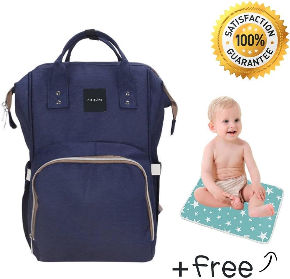 Diaper Bag by Cutiekins - Large Capacity Baby Bag | Multi-Function Travel Back-Pack and Nursing Bag | Navy Blue | Free Reusable Diaper Changing Pad Included !