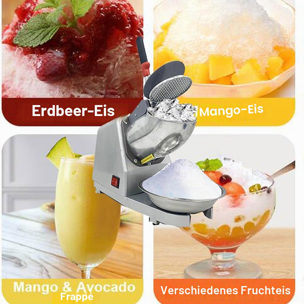 300 W elektrischer Eiszerkleinerer mit Doppelmesser, 220 V-240 V, Zerkleinerungsmaschine, 65 kg/h, elektrisch, kommerziell, Smoothie-Maschine, Restaurants, Bars, Partys, Silber