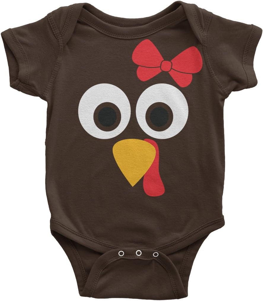 Threadrock Baby Girls' Turkey Face with Big Red Bow Infant Bodysuit