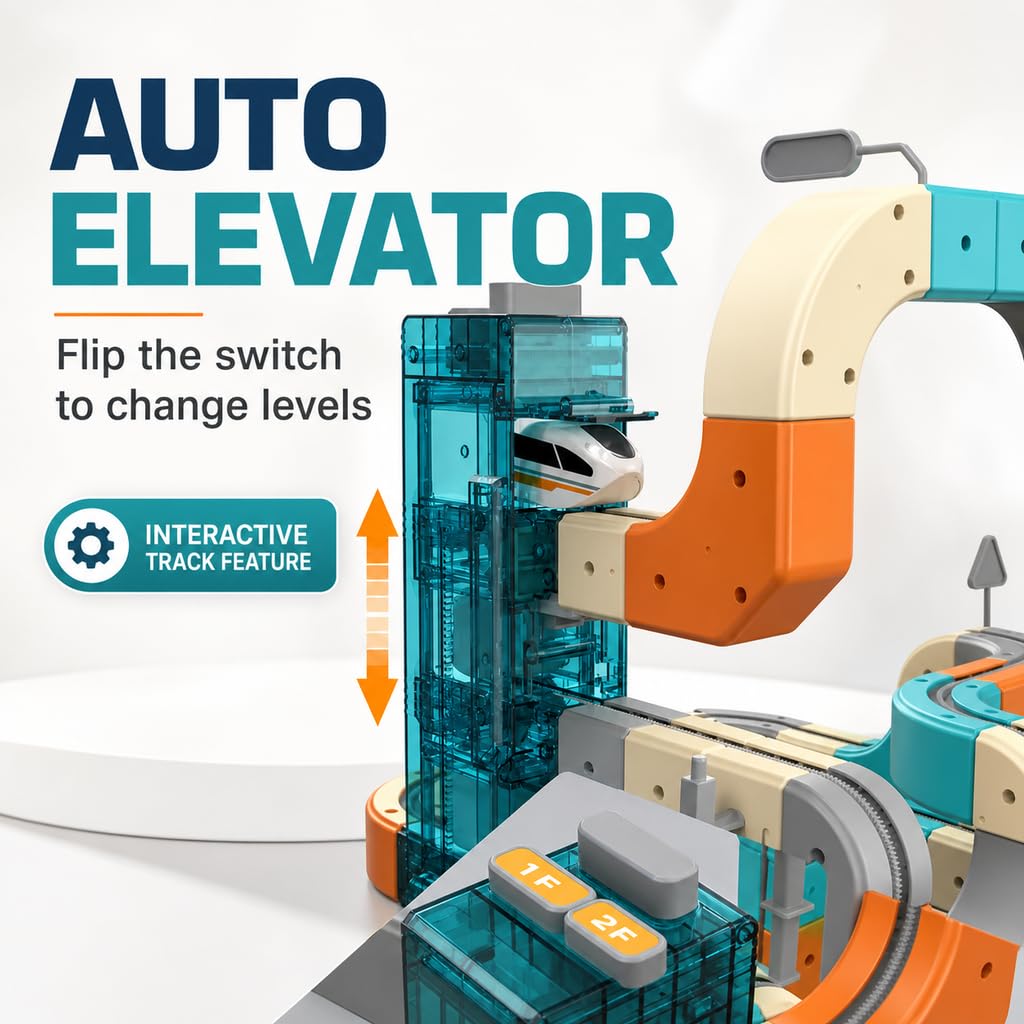 Electric Train Set, Set di treni elettrici con pista flessibile, layout 3D incorporati che sfidano la gravità e auto motorizzata, regalo di apprendimento per bambini 4 6 7 8 (75Pcs)