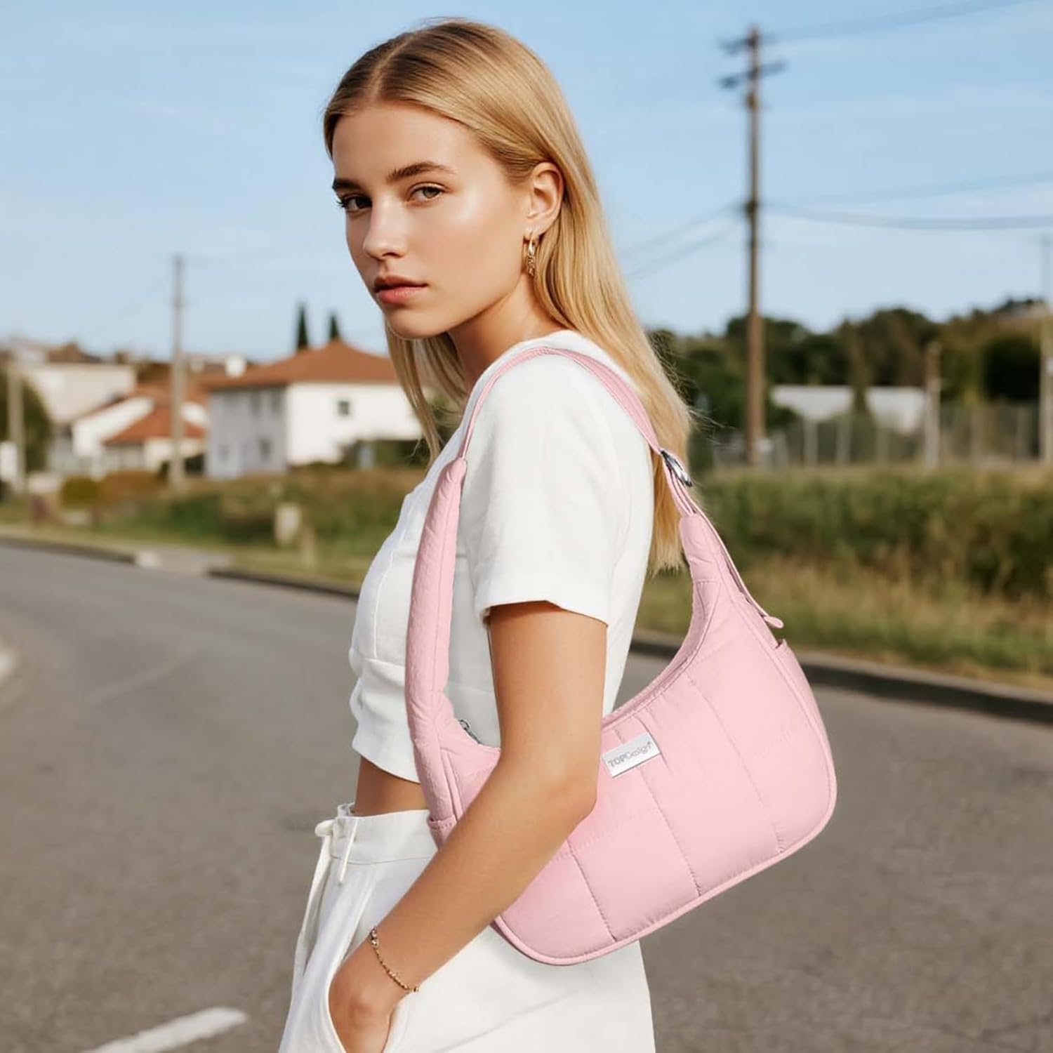 TOPDesign Quilted Puffer Shoulder Bag for Women, Trendy Lightweight Hobo Crescent Bag with Adjustable Strap - Image 2